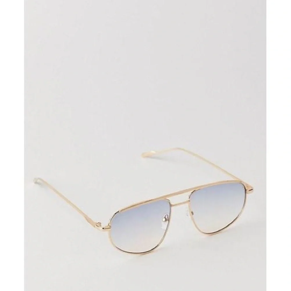 Free People Gold Frame Aviator Sunglasses with Light Blue Gradient Lenses